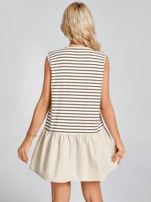 Wildy Summer Baggy Western Boho Women's Sleeveless Round Neck Striped Splice Woven Casual Vacation Mini Dress, Spring/Summer - Multicolor - View 3