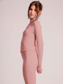 Musera Sport Zip Long Sleeve Fitted Sport Jacket , Padel, Tennis, Pickleball Gym Fitness - Baby Pink - View 4