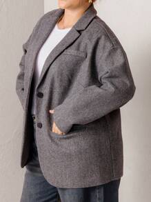 Aralina Curve Heather Grey Tailored Wool Blazer Jacket - Grey - View 4