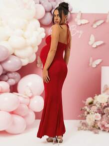 Loomaby Pregnant Women 3D Flower Red Maternity Dress, For Baby Shower Party, Valentine's Day
