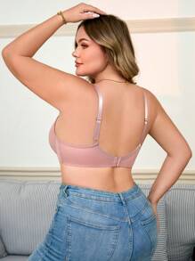 1 pieza Sujetador de lencería de talla grande con parches de encaje y copa suave - Rosa vieja - Ver 2