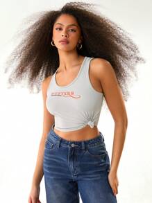 Athîral 女士休闲字母印花修身背心 - 灰色 - 查看 2