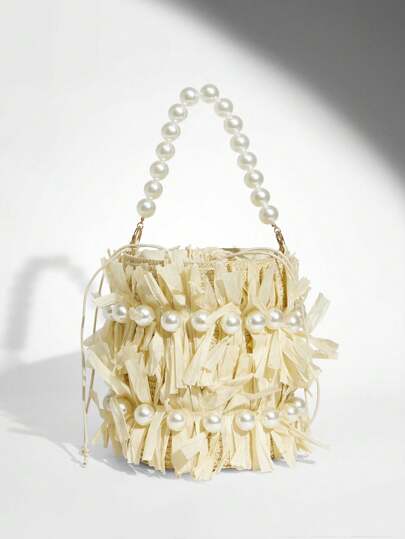 SHEIN BAE Vacation Style Casual Beaded Tassel Decorated Handbag