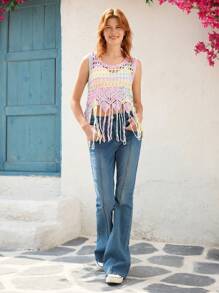 Skyraze Women Hollow Out Knit Top (Random Print) - Multicolor - View 3