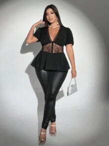Viva Relle Plus Size Simple Casual Everyday Shirt - Black - View 3