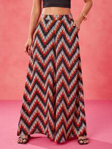 JIAN LASALA Women's Summer Vacation Wavy Striped Pocketed Wide Leg Loose Casual Long Pants - Multicolor - View 4