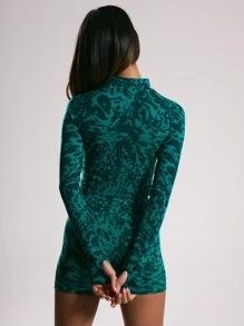 Musera Sport Cropped Zip Up High Neck Animal Print Contour Jacket Top, Padel, Tennis, Pickleball Gym Fitness Winter - Blue - View 4