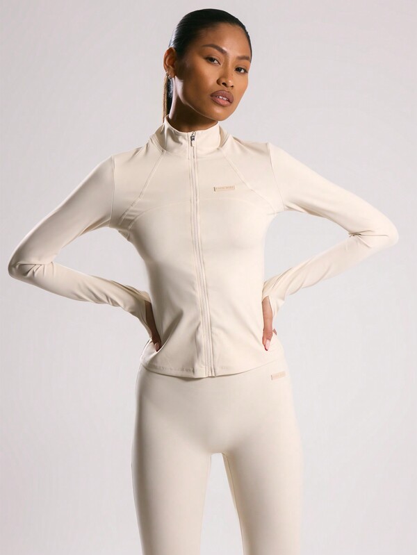 Musera Sport Chaqueta de cuello alto con cremallera completa, detalles de costura, contorno ceñido, para pádel, tenis, pickleball, gimnasio, fitness, otoño, invierno, Navidad