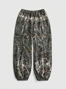 ROMWE Avant Pantalón de chándal holgado para mujer con cintura baja, con adornos de cristales y estampado de camuflaje, estilo streetwear Y2K