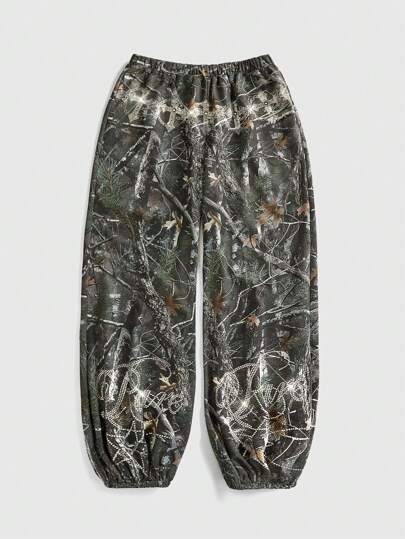 ROMWE Avant Y2K Streetwear Camouflage Rhinestone Cross Embellished Loose Waist Low-Rise Women Sweatpants