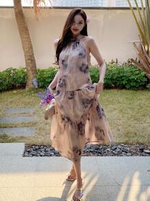 DAZY 女士扎染吊带连衣裙度假装扮 女士复活节邮轮装扮 - 粉色 - 查看 4