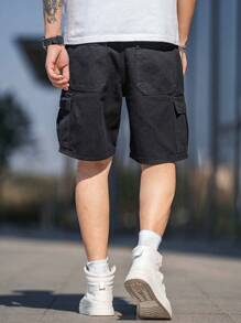 Manfinity Homme Plus Size Casual Plain Cargo Style Denim Shorts For Men - Black - View 2
