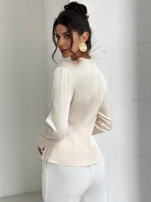 Firerie Blouse ample à col roulé et manches longues couleur champagne pour femme, élégante/bureautique/décontractée/polyvalente - Champagne - Voir 6