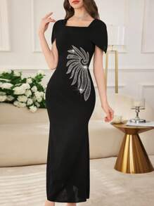 Modelyn Elegant Beaded Bodycon Mini Dress For Women - Black - View 7