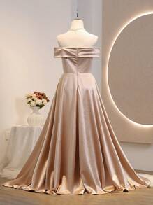 Teen Girl Elegant Fashion Solid Off Shoulder High Waist Evening Dresses, Suitable For Birthday Party, Masquerade Ball, Holiday Celebration, Stage Performance Christmas Halloween,Thanksgiving,Party Prom Dress