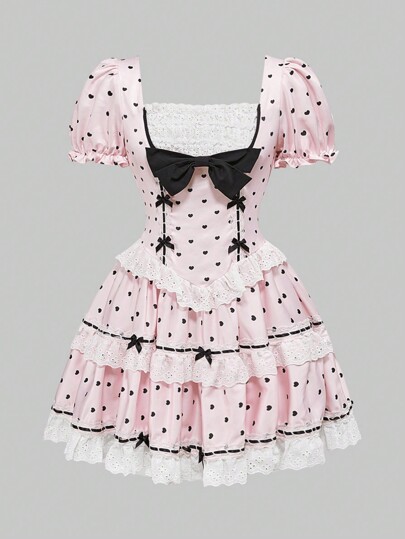 Kawaii Babydoll Palace Style Lolita Cute & Sweet Puff Sleeve Cake Mini Dress