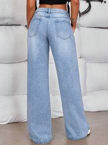 SHEIN Tall Low-Rise Wide Leg Jeans, Casual Minimalist Style For Everyday Wear - Blue - View 2