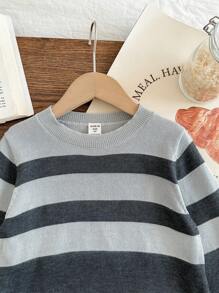 SHEIN 男童波尔卡圆点条纹宽松针织毛衣，绿色，秋冬 - 彩色 - 查看 5