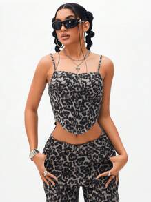 SHEIN ICON Top de tirantes de mezclilla para mujer, casual y de moda para uso diario