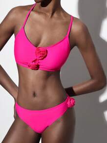Maija Ensemble de bikini femme pour vacances d'été à la plage, décor floral 3D, couleurs vibrantes