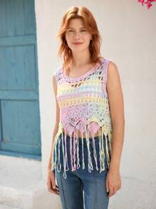 Skyraze Women Hollow Out Knit Top (Random Print) - Multicolor - View 4