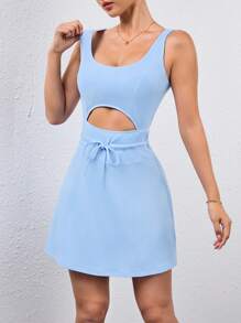 Easithlete Vestido deportivo de mujer de unicolor minimalista con cintura ajustable con cordón y diseño hueco
