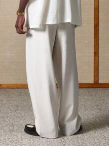 SUMWON 设计师宽腿褶皱西装裤专业商务办公装宽松正装长裤优质亚麻混纺定制男装春夏