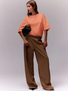 MUSERA 柔软宽松圆领T恤，休闲度假宽松T恤，机场返校季优雅春夏假日必备 - 橘色 - 查看 3