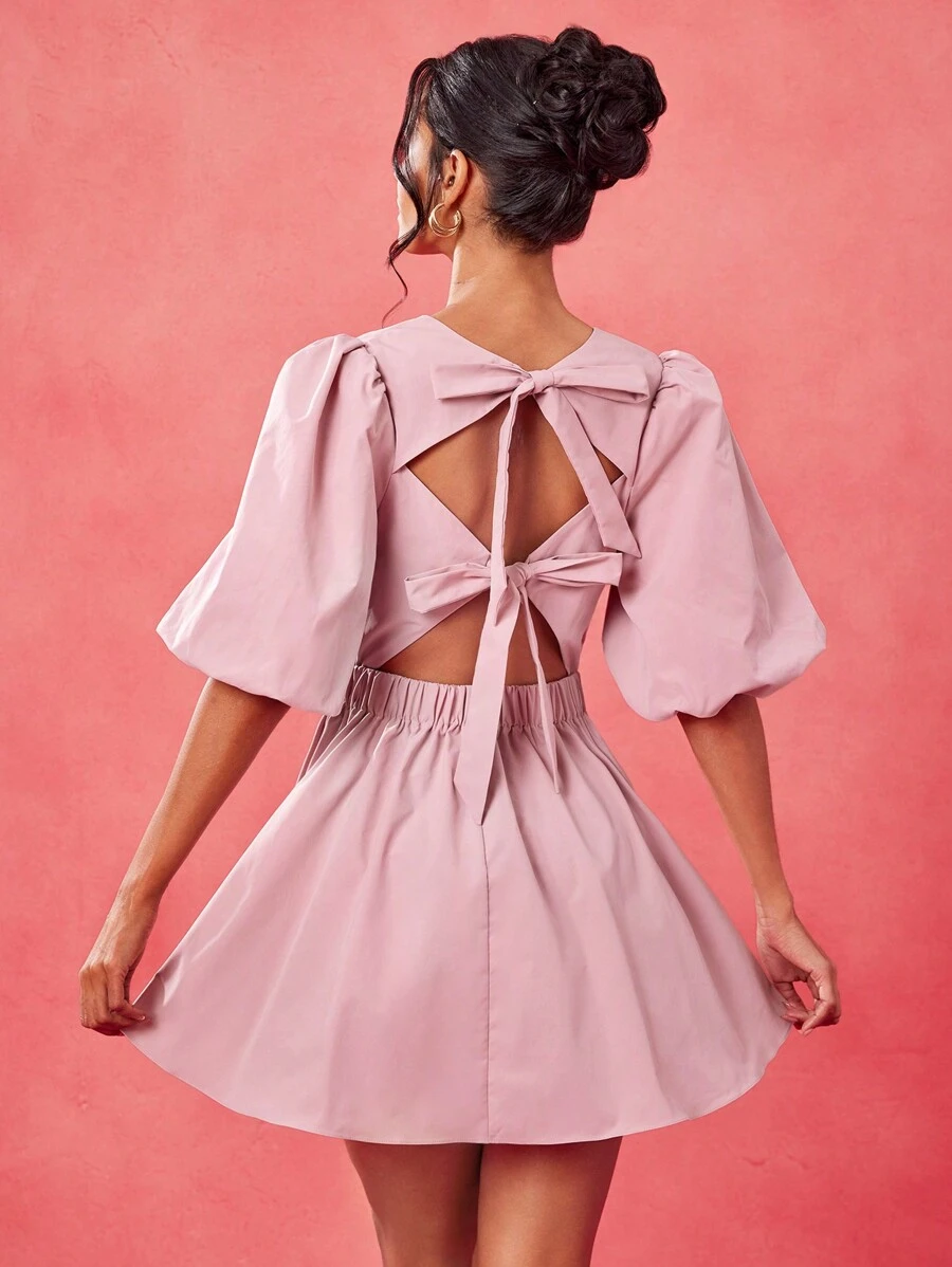 EBIB Designer Pink Front Twisted Wrap Cut Out Back Dress Summer Elegant Sun Dress, Wedding Season, Festival For Women, Concert,Vacation, Concert Outfit Prom Dress Rave Outfit