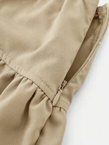 Jupe décontractée à double couche pour jeune fille avec ourlet à volants et nœud sur le côté, idéale pour un port décontracté et quotidien, en automne et en hiver. Assortie à la mère et à la sœur - Kaki - Voir 5