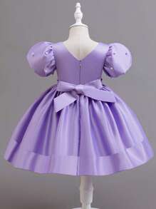 Young Girl Beaded Puff Sleeve Party Dress, Puffy Skirt Birthday Party Wedding Flower Girl Dress, All Seasons