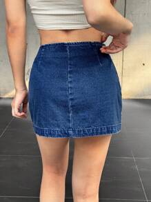 SHEIN EZwear Falda vaquera de mujer con diseño de cierre a presión y abertura lateral