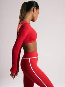 Musera Sport Twist Front Long Sleeve Thumb Hole Activewear Crop Top, Padel, Tennis, Pickleball Gym Fitness