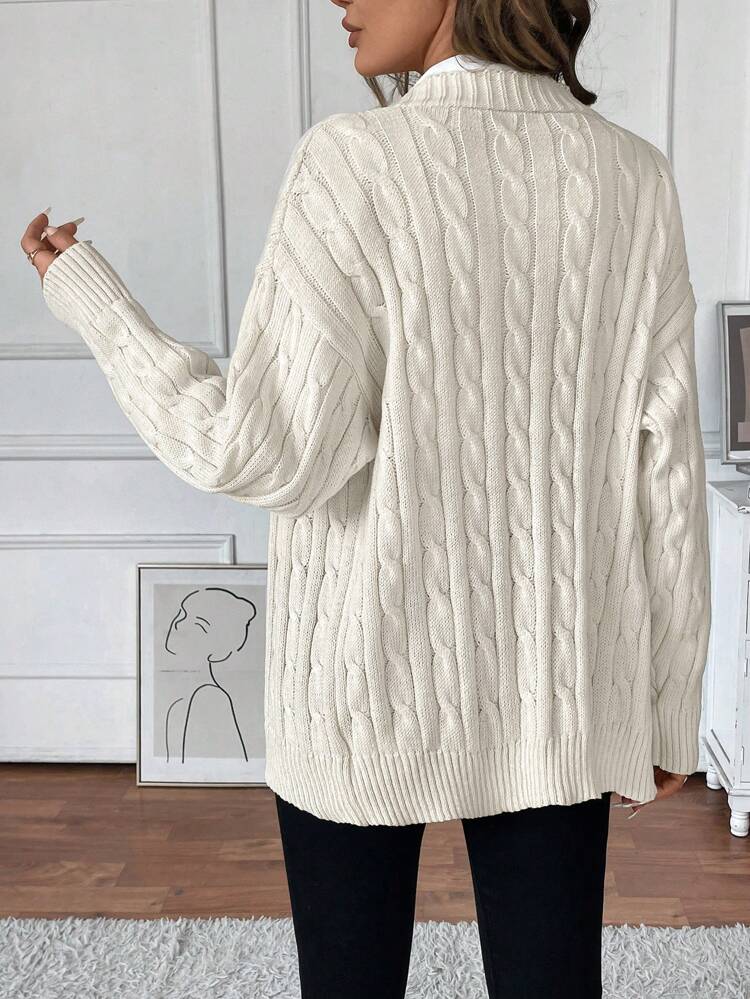 Women's Solid Dropped Shoulder Long Sleeve Single-Breasted Casual Cardigan, Autumn/WinterSpring