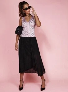 COSMINA Rok Hitam Lipit Asimetris Elegan untuk Wanita, Cocok untuk Musim Semi dan Musim Panas - Hitam - View 4