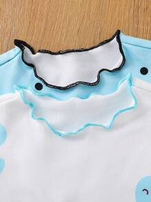 SHEIN Leap Crew 2pcs Young Girl Young Girl Knit Polka Dot Heart Pattern Round Neck Sweater And Knit Pants Set, Homewear - Blue - View 6