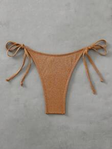 SHEIN X Sofía Suescun SHEIN Swim Women's Solid Color Side Tie Bikini Bottom, Springbreak Summer Festival Boho - Rust Brown - View 2