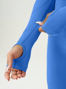 SHEIN Women Solid-Color Raglan Sleeve Long Sleeve Cropped T-Shirt And Leggings Sports Set - Blue - View 5