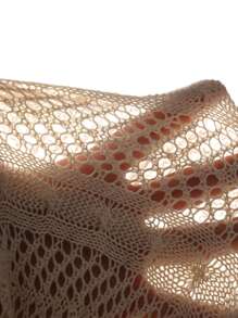 SHEIN Swim Curve Plus Size Women Apricot Hollow Out V-Neck Side Split Knitted Beach Cover-Up, For Summer Vacation
