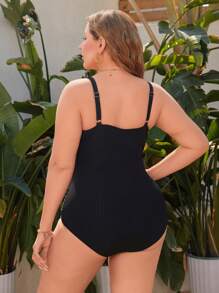 Swim Lushoire Traje de baño de una pieza para mujer de talla grande, de unicolor, de material especial de alta elasticidad, con escote en V profundo cruzado, elegante para usar en la piscina/playa, para vacaciones de verano