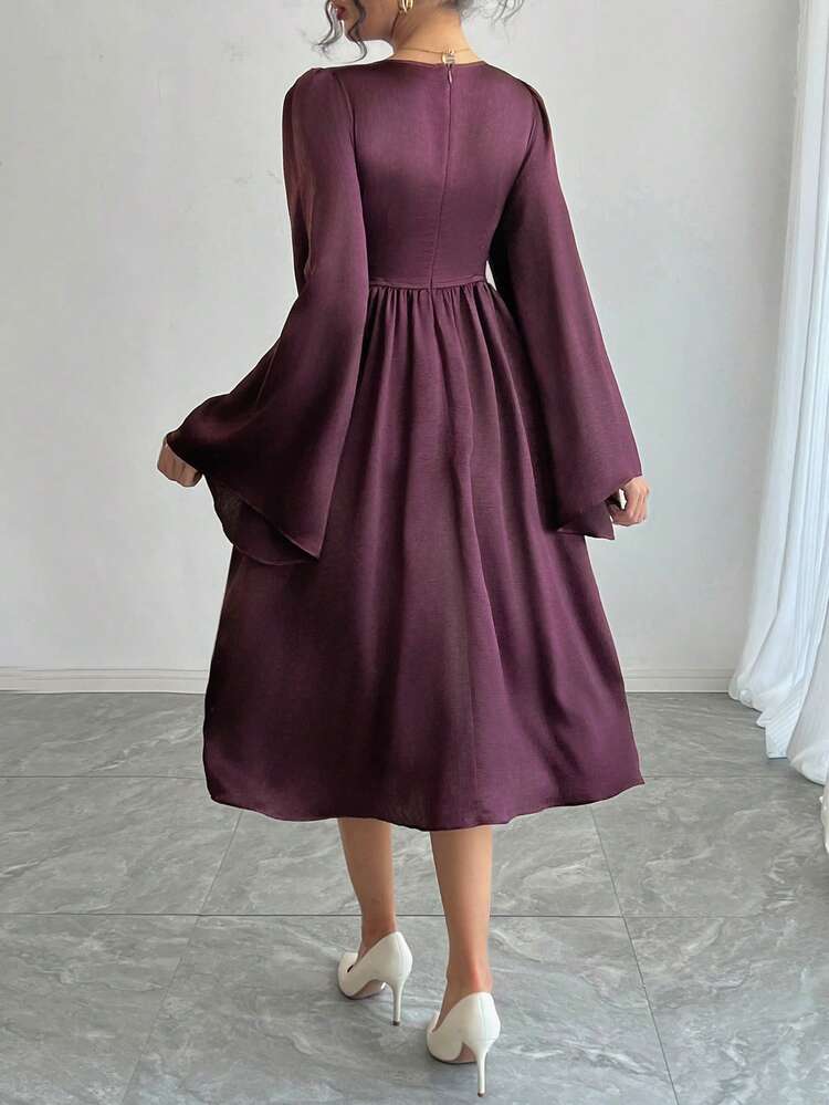 Women's Elegant Waisted Satin Flare Sleeve Dress, Suitable For Party/Wedding Prom Dress Maxi Dress