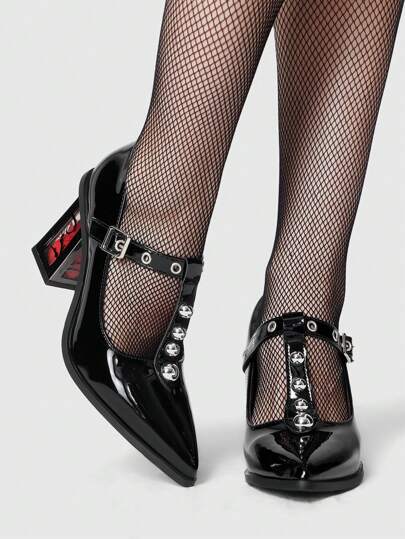 Goth أحذية كعب عالي مغلقة أمام بتصميم وردة للنساء ، أحذية ماري جين بطراز جوثي پانك روك من الجلد مع إبزيم معدني ، حذاء كعب فستان منصة مقاومة للماء