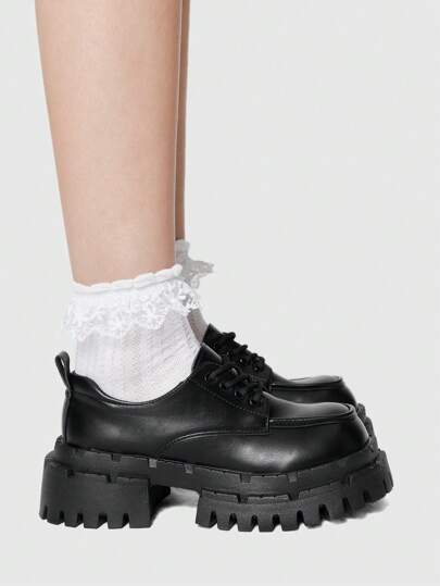 Goth Tacones gruesos de plataforma casual con cordones y unicolor para mujer