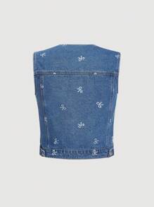 SHEIN MOD Women Denim Sleeveless Fitted Casual Vest, Blue - Medium Wash - View 2