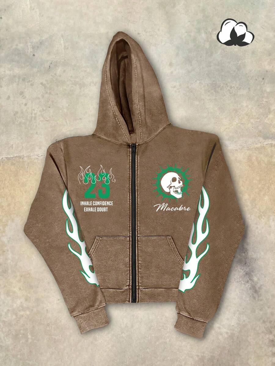 PAVTROS Áo hoodie tối giản có khóa kéo phía trước dành cho nam, mặc thường ngày, dài tay - Cà phê nâu - Xem 1