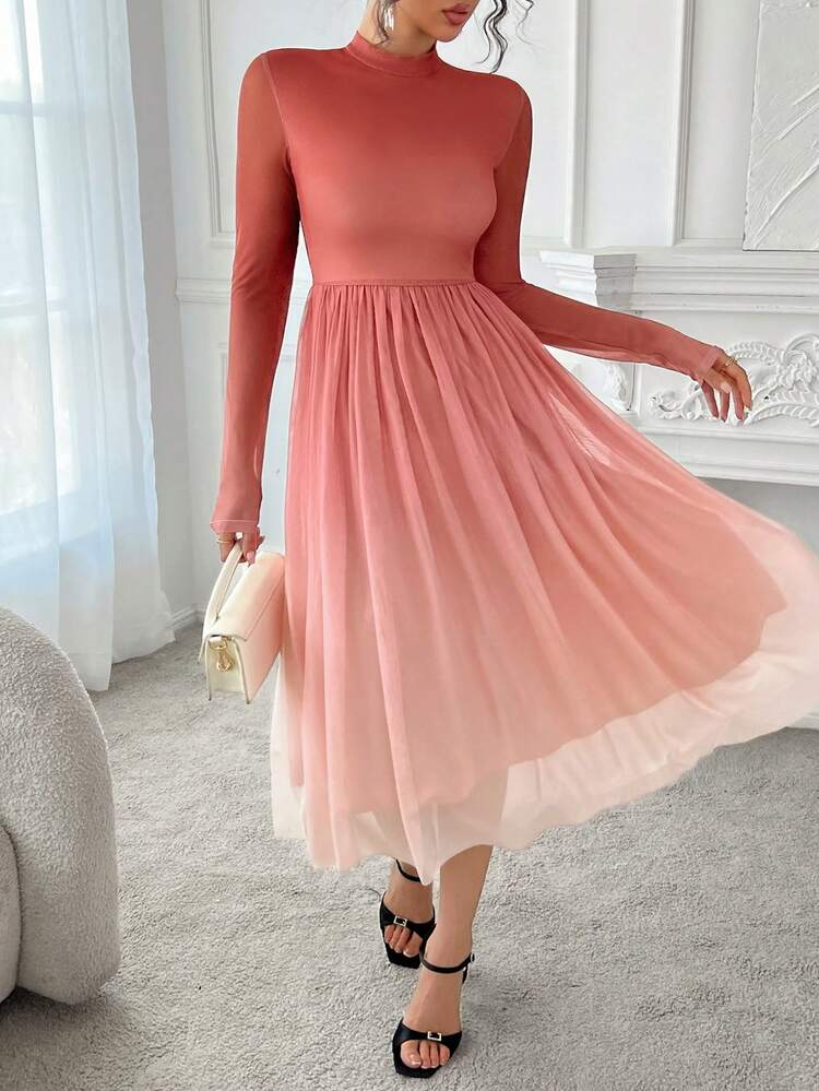 Tie-Dye Tie Dye Fitted Dress With Flared For Women Prom Dress Sundress,Casual Women Dresses,Fall Dress Long Sleeve Dress Maxi Dress