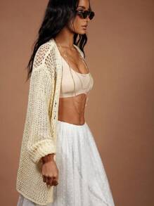 COSMINA 女式波西米亚针织轻质开衫透明罩衫，娇小女性的休闲西式服装，性感和海滩装 - 卡其色 - 查看 5