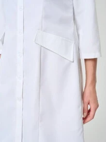 TaskEZ Blouse de laboratoire blanche minimaliste, décontractée, à boutons et poches sans motif