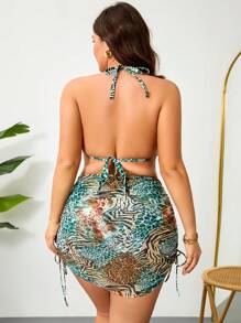 Swim SXY 大码女式 3 件套性感豹纹三角比基尼套装，适合海滩和泳池，适合夏季度假