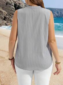 EMERY ROSE Camisa Regata com Lapela Listrada para Férias na Ilha, Plus Size, Primavera e Verão - Multicolorido - Visão 2